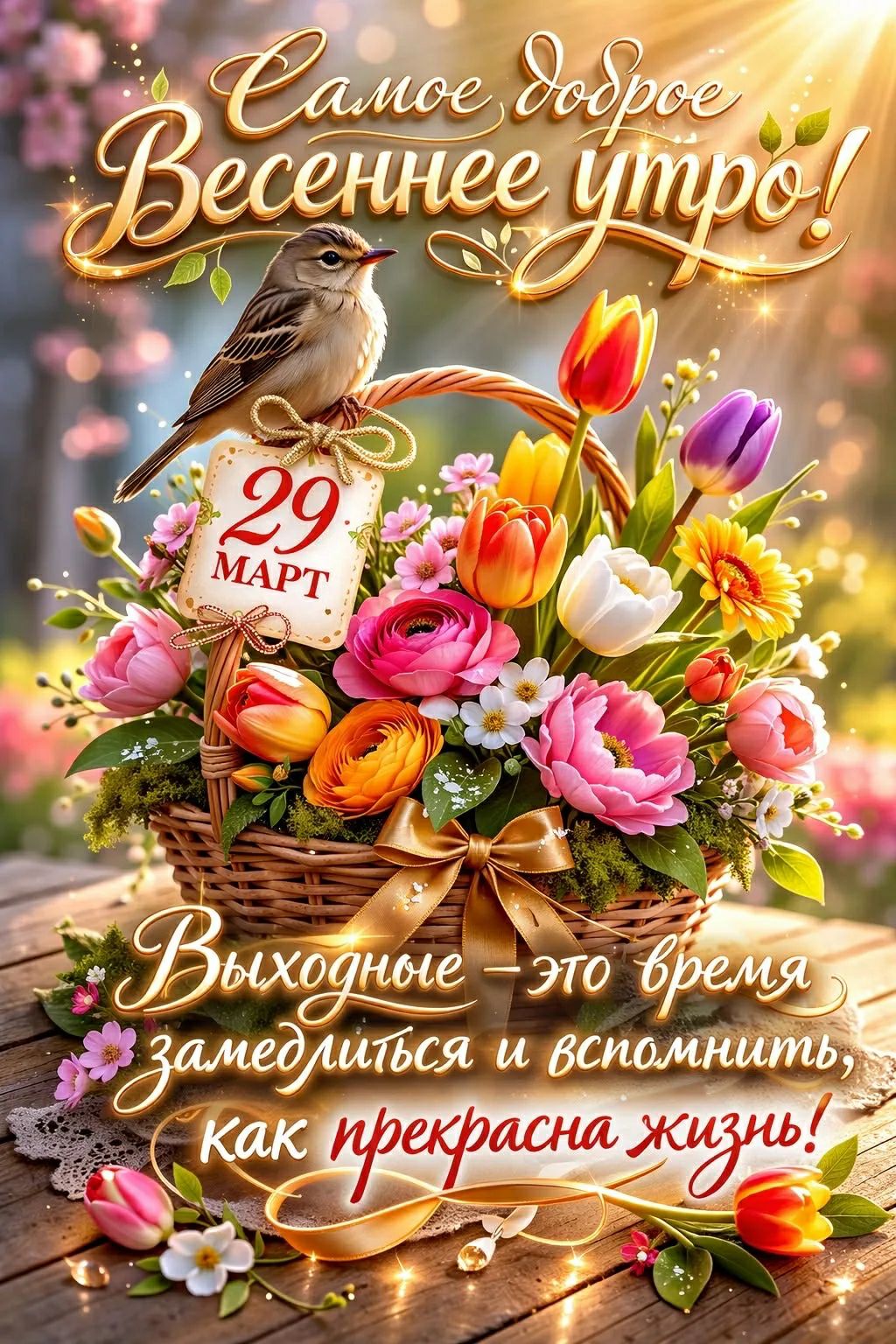 Самое доброе Весеннее утро! 29 МАРТ Выходные – это время замедлиться и вспомнить, как прекрасна жизнь!