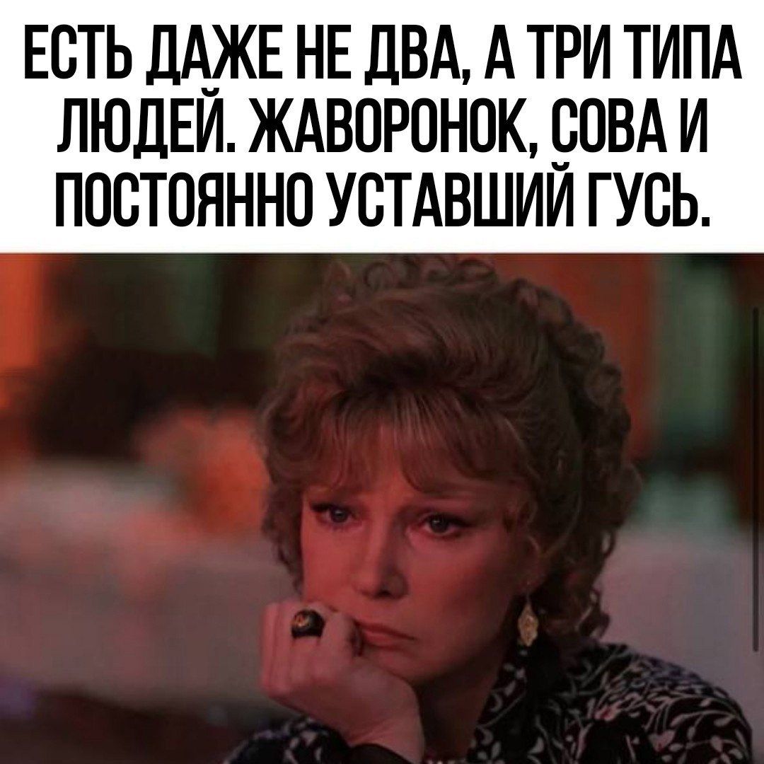 ЕСТЬ ЛАЖЕ НЕ ДВА А ТРИ ТИПА ЛЮДЕИ ЖАВОРОНОК СОВА И ПОСТОЯННО УОТАВШИЙ ГУОЬ