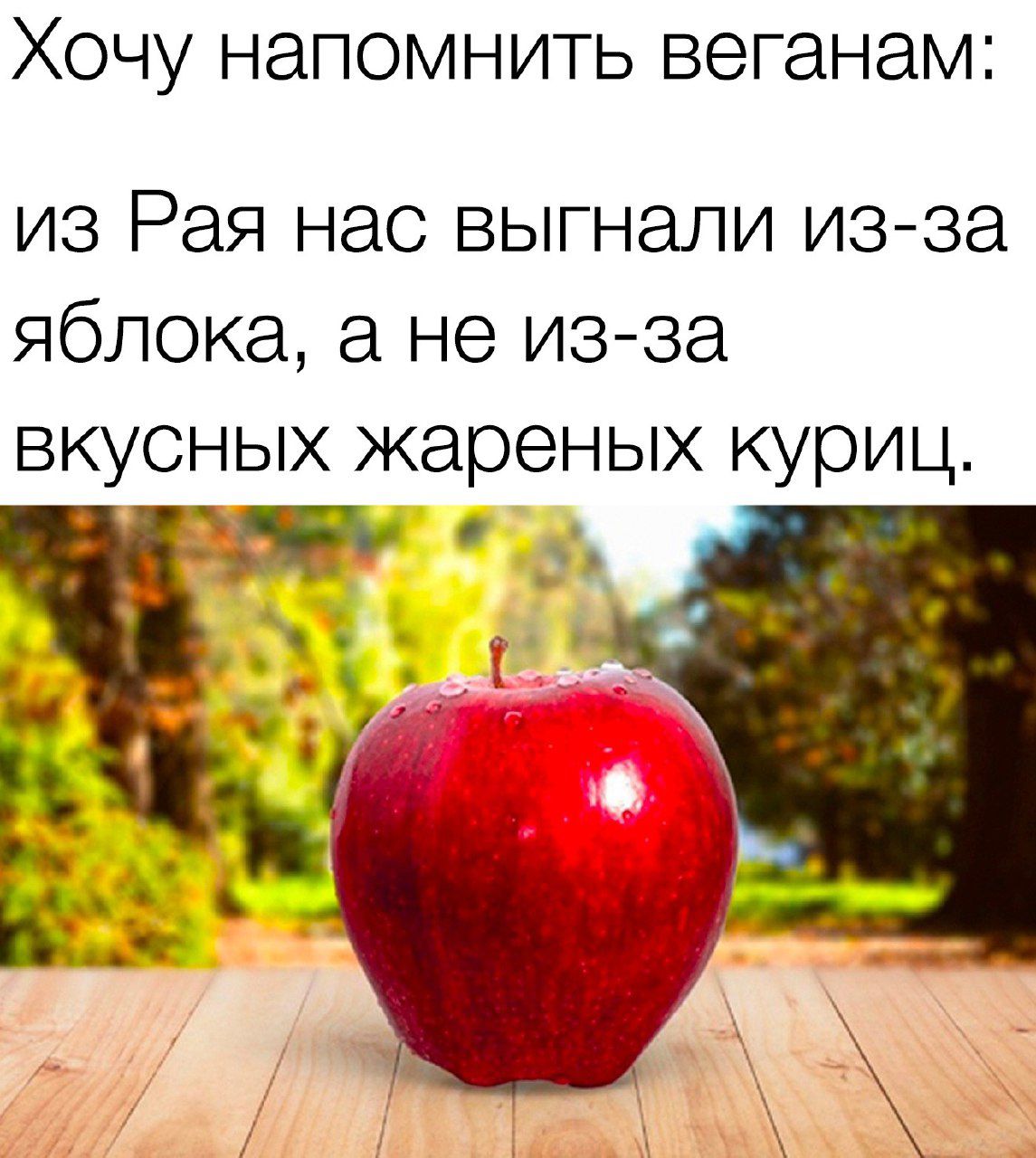 ХОЧУ НЭПОМНИТЬ ВВГЭНЗМЕ из Рая нас выгнали изза яблока а не из за вкусных жареных куриц т д