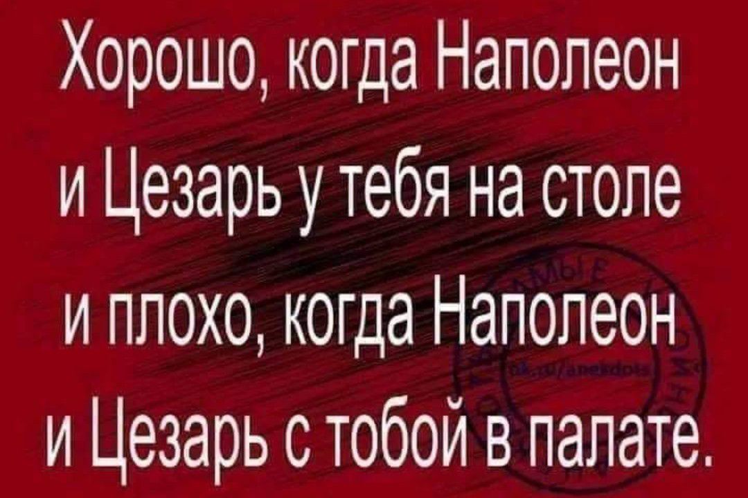 Хорошо когда Наполеон и Цезарь у тебя на столе и плохо когда Наполеон и Цезарь с тобой в палате