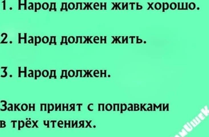 1 Парод должен жить хорошо 2 Народ должен жить 3 Народ должен Закон принят с поправками в трёх чтениях