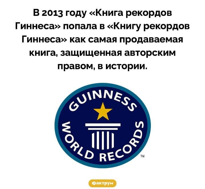 В 2013 году Книга рекордов Гиннеса попала в Книгу рекордов Гиннеса как самая продаваемая книга защищенная авторским правом в истории
