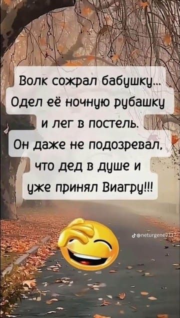 Волк съел бабушку... Одев её ночную рубашку и лег в постель. Он даже не подозревал, что дед в душе и уже принял Виагру!!!