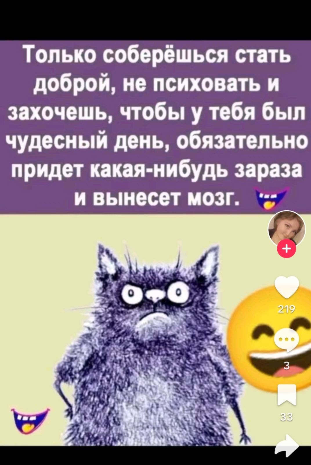 Только соберёшься стать доброй, не психовать и захочешь, чтобы у тебя был чудесный день, обязательно придет какая-нибудь зараза и вынесет мозг.