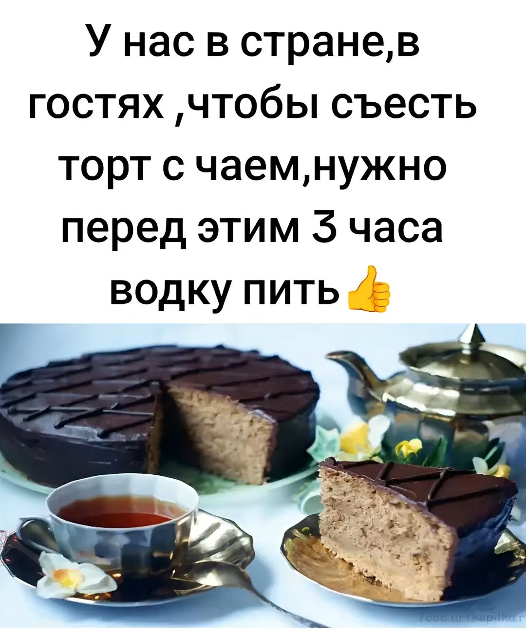 У нас в стране,в гостях, чтобы съесть торт с чаем, нужно перед этим 3 часа водку пить 👍
