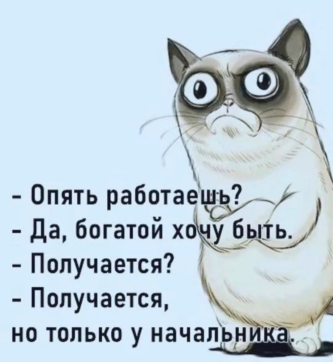 - Опять работаешь?
- Да, богатой хочу быть.
- Получается?
- Получается,
но только у начальника.
