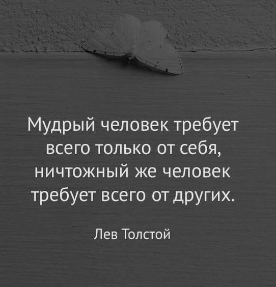 Мудрый человек требует всего только от себя ничтожный же человек требует всего от других Лев Толстой