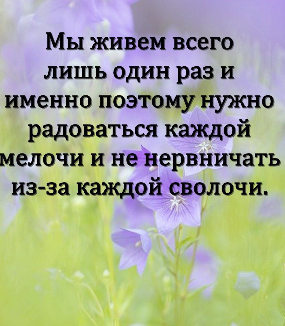 Мы живем всего лишь один раз и именно поэтому нужно радоваться каждой мелочи и нееічервничать из за каищойрволочи