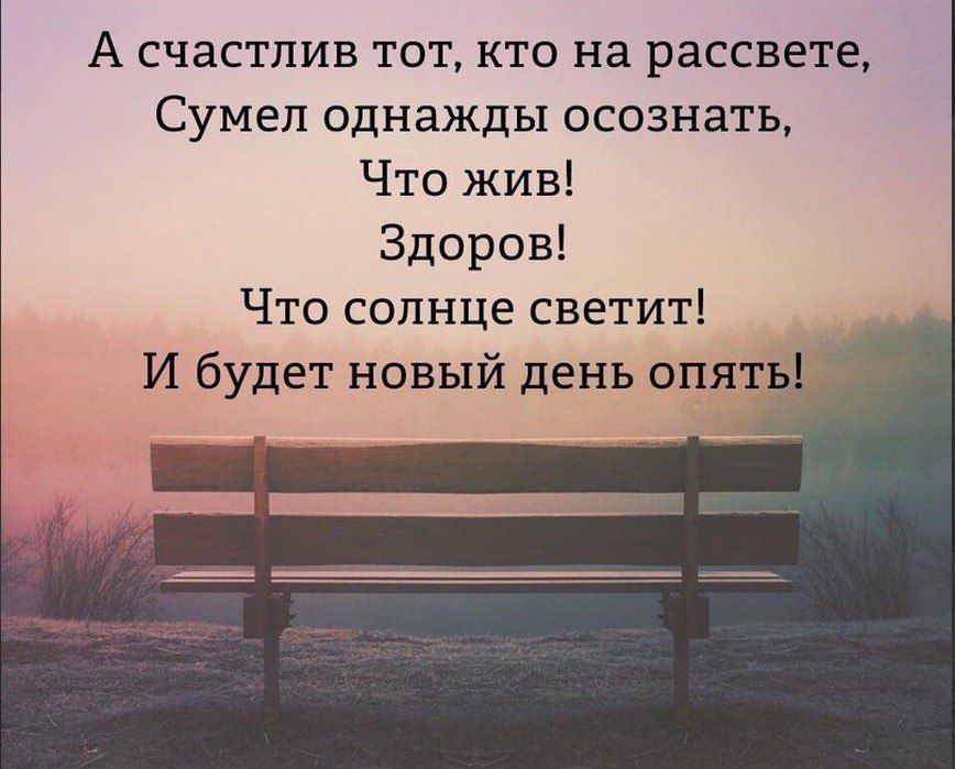 А счастлив тот кто на рассвете Сумел однажды осознать Что жив Здоров Что солнце светит И будет новый день опять