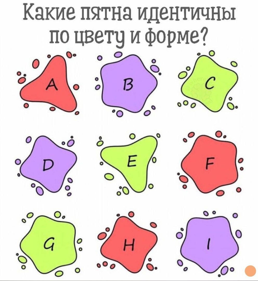 Какие пятна идентичны по цвету и форме?