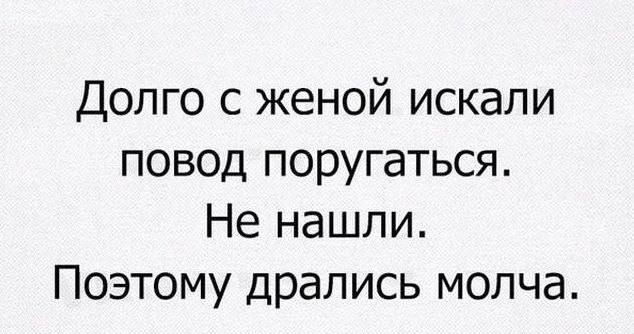 Долго с женой искали повод поругаться Не нашли Поэтому дрались молча