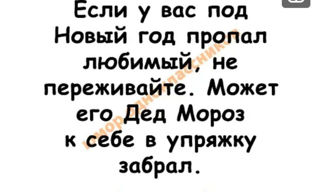 Если у вас под Новый год пропал любимый не переживайте Может его дед Мороз к себе в упряжку забрал
