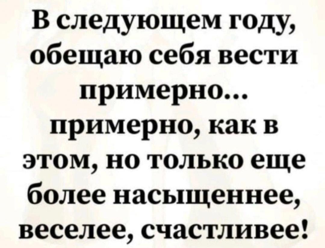 В следующем году обещаю себя вести примерно примерно как в этом но только еще более насыщеннее веселее счастливее