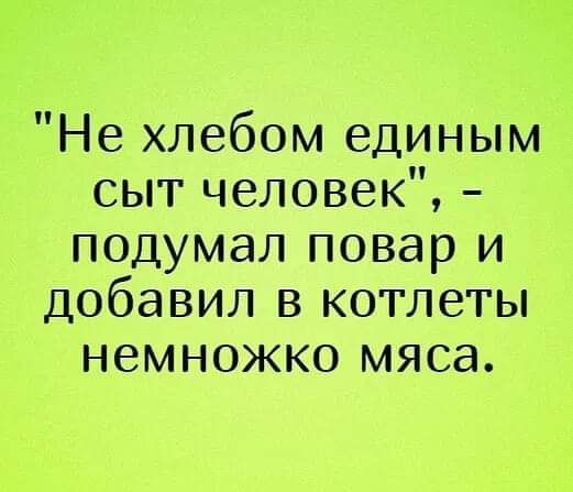 Не хлебом единым сыт человек подумал повар и добавил в котлеты немножко мяса