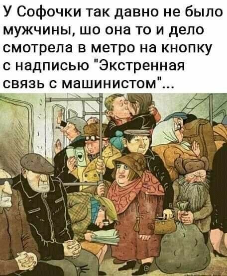 У Софочки так давно не было мужчины шо она то и дело смотрела в метро на кнопку с надписью Экстренная связь с машинистом