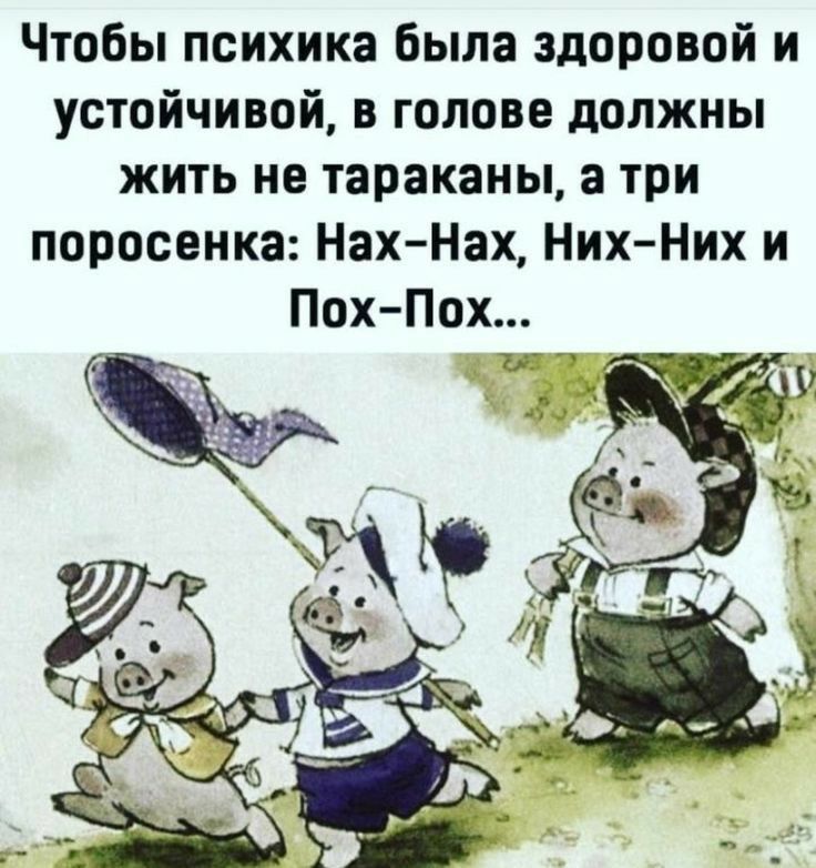 Чтобы психика была здоровой и устойчивой в голове должны жить не тараканы а три поросенка Нах Нах Них Них и Пох Пох
