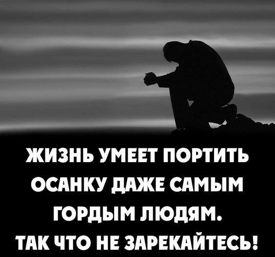 ЖИЗНЬ УМЕЕТ ПОРТИТЬ ОСАНКУ ДАЖЕ САМЫМ ГОРДЫМ ЛЮДЯМ ТАК ЧТО НЕ ЗАРЕКАЙТЕСЬ