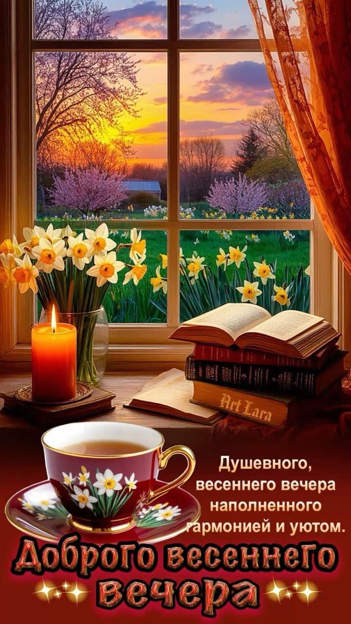 Доброего весеннего вечера
Душевного, весеннего вечера, наполненного гармонией и уютом.