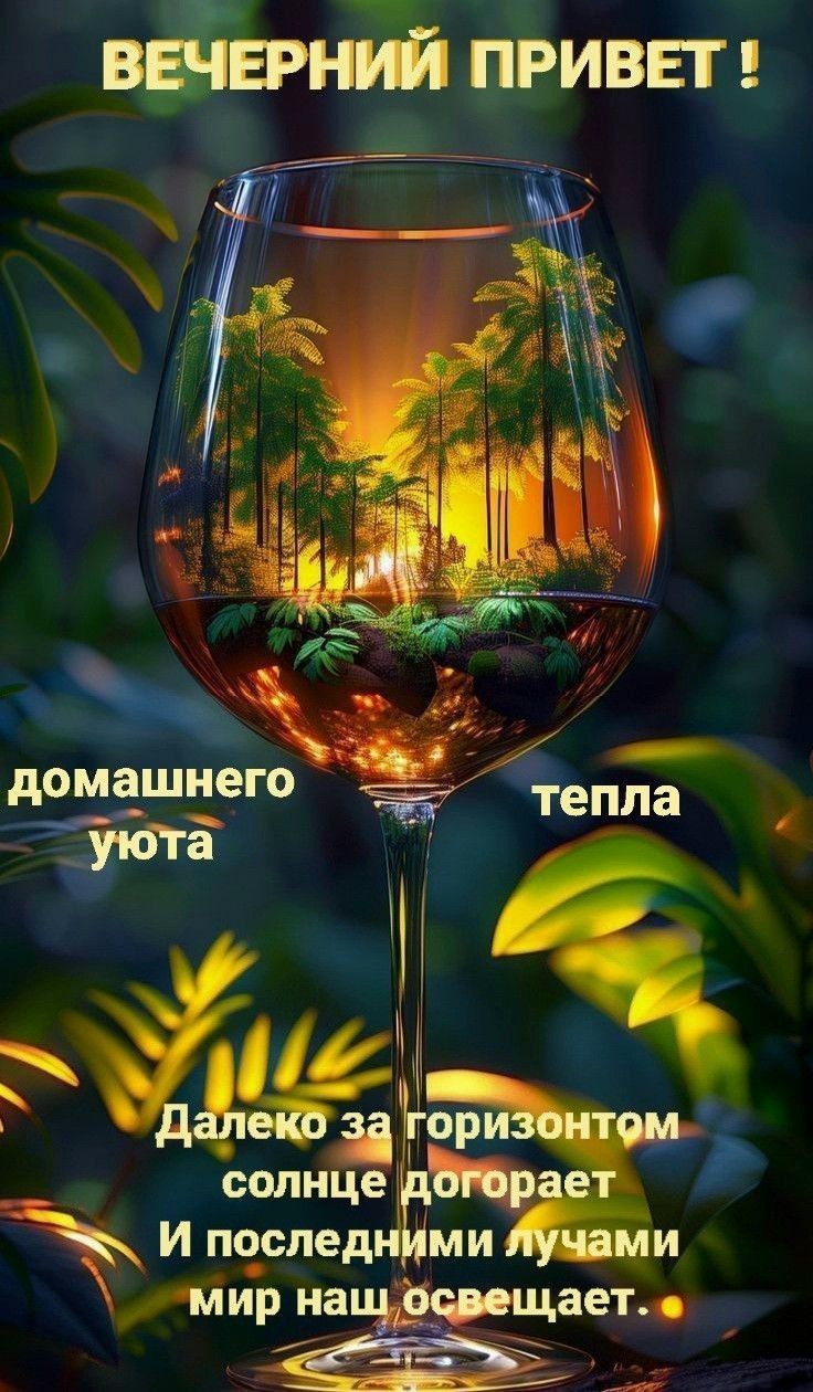 ВЕЧЕРНИЙ ПРИВЕТ !
домашнего уюта
тепла
Далеко за горизонтом солнце догоряет
И последними лучами мир наш освещает.