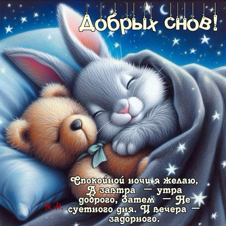 Добрых снов!
Спокойной ночи я желаю, 
Я завтра — утро доброго, затем — не суетного дня. И вечера — задорного.