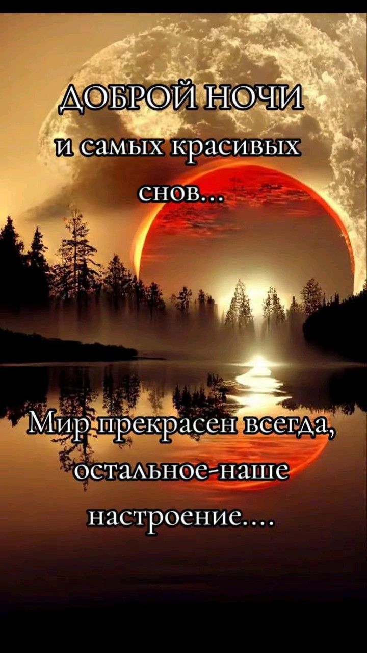 ДОБРОЙ НОЧИ
и самых красивых
снов...
Мир прекрасен всегда,
остальное - наше
настроение....