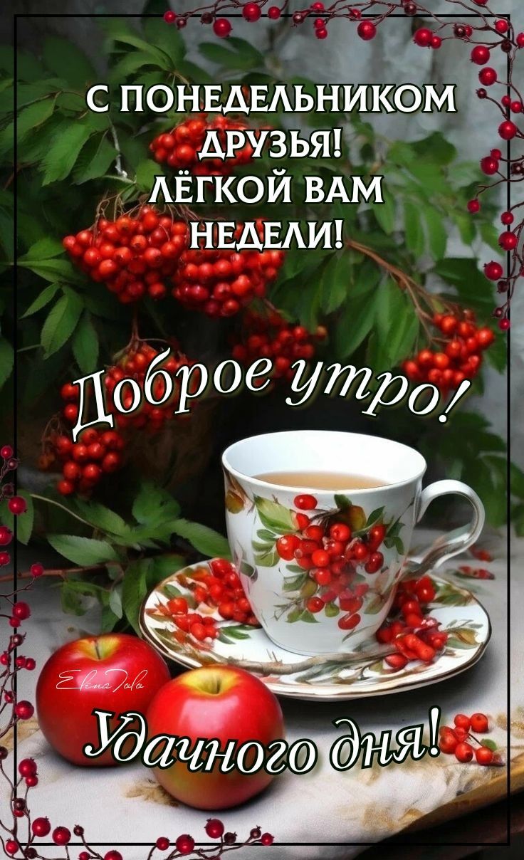 С ПОНЕДЕЛЬНИКОМ
ДРУЗЬЯ!
ЛЁГКОЙ ВАМ НЕДЕЛИ!
Доброе утро!
Удачного дня!
