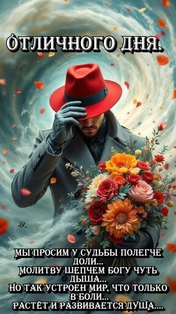 ОТЛИЧНОГО ДНЯ. МЫ ПРОСИМ У СУДЬБЫ ПОЛЕГЧЕ ДОЛИ... МОЛИТВУ ШЕПЧЕМ БОГУ ЧУТЬ ДЫША... НО ТАК УСТРОЕН МИР, ЧТО ТОЛЬКО В БОЛИ РАСТЕТ И РАЗВИВАЕТСЯ ДУША...
