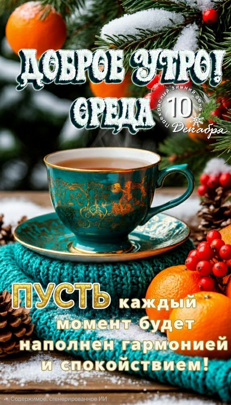 Доброе утро среда 10 декабря\nПусть каждый момент будет наполнен гармонией и спокойствием!