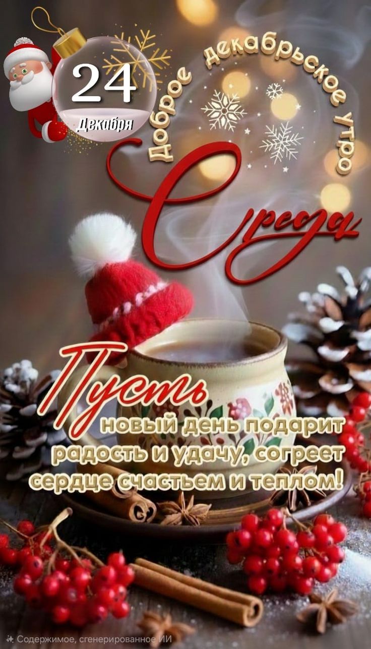 24 декабря
Пусть новый день подарит радость и удачу, согрет сердце счастьем и теплом!