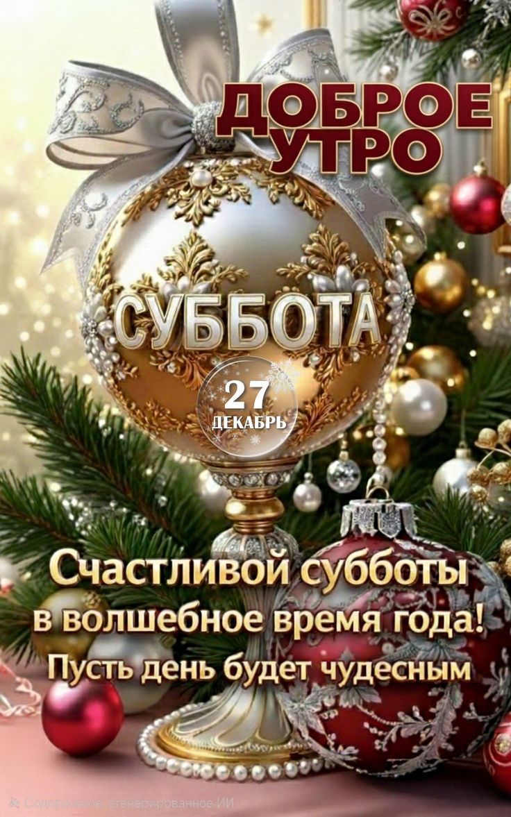 ДОБРОЕ УТРО СУББОТА 27 ДЕКАБРЬ Счастливой субботы в волшебное время года! Пусть день будет чудесным