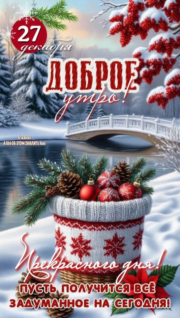 27 декабря ДОБРОЕ утро! Пусть получится всё задуманное на сегодня! Прекрасного дня!
