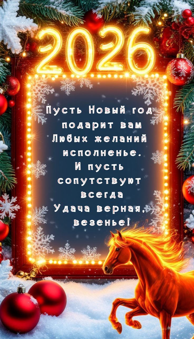 Пусть Новый год подарит вам Любых желаний исполненье. И пусть сопутствуют всегда Удача верная, веселье!