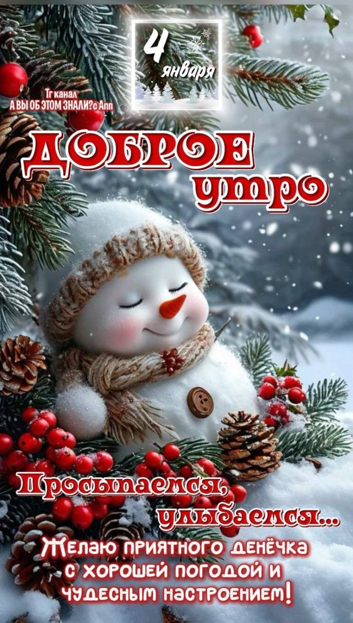 4 января
Доброе утро
Просыпаетесь, улыбаетесь...
Желаю приятного денёчка с хорошей погодой и чудесным настроением!