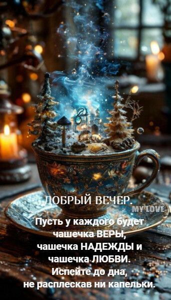 ДОБРЫЙ ВЕЧЕР. Пусть у каждого будет чашечка ВЕРЫ, чашечка НАДЕЖДЫ и чашечка ЛЮБВИ. Испейте до дна, не расплескав ни капельки.