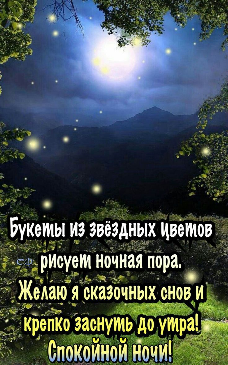 Букеты из звёздных цветов рисуем ночная пора. Желаю я сказочных снов и крепко заснуть до утра! Спокойной ночи!