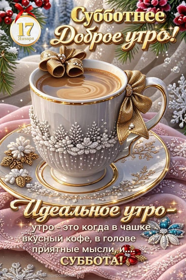 Субботнее Доброе утро! Идеальное утро — утро — это когда в чашке вкусный кофе, в голове приятные мысли, и... СУББОТА!