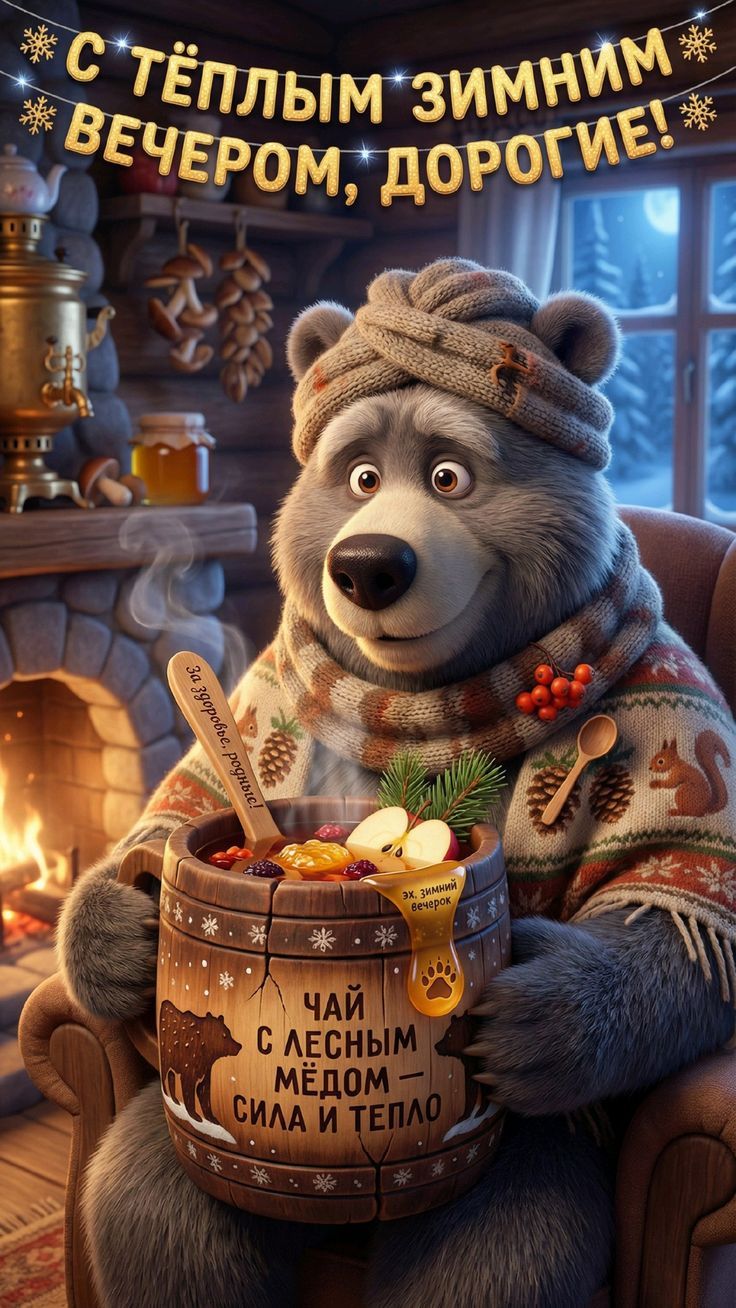 С ТЁПЛЫМ ЗИМНИМ ВЕЧЕРОМ, ДОРОГИЕ! ЧАЙ С ЛЕСНЫМ МЁДОМ СИЛА И ТЕПЛО