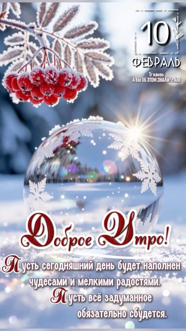 Доброе Утро! Пусть сегодняшний день будет наполнен чудесами и мелкими радостями. Пусть всё задуманное обязательно сбудется. 10 февраля