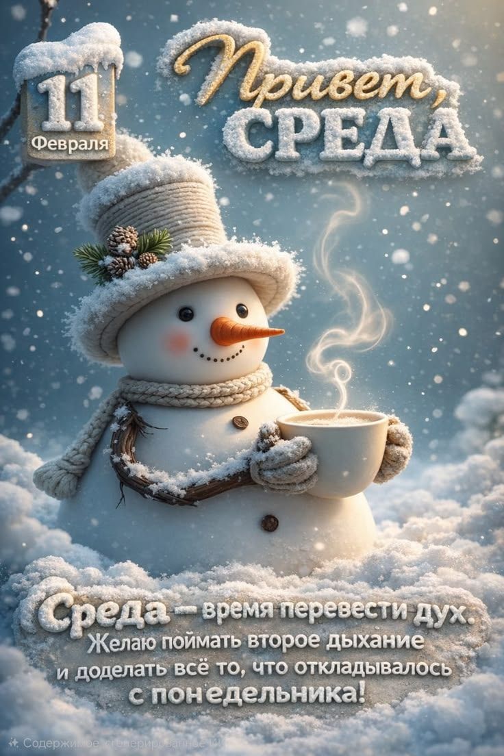 Привет, СРЕДА. Среда — время перевести дух. Желаю поймать второе дыхание и доделать всё то, что откладывалось с понедельника! 11 Февраля