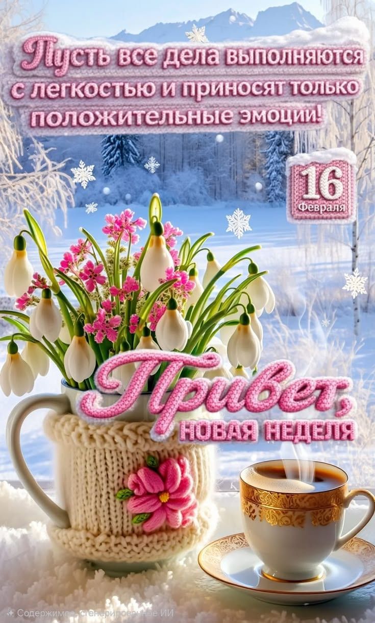Пусть все дела выполняются с легкостью и приносят только положительные эмоции! 16 Февраля Привет, новая неделя