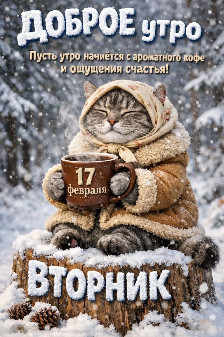 ДОБРОЕ УТРО
Пусть утро начнётся с ароматного кофе и ощущений счастья!
17 февраля
ВТОРНИК