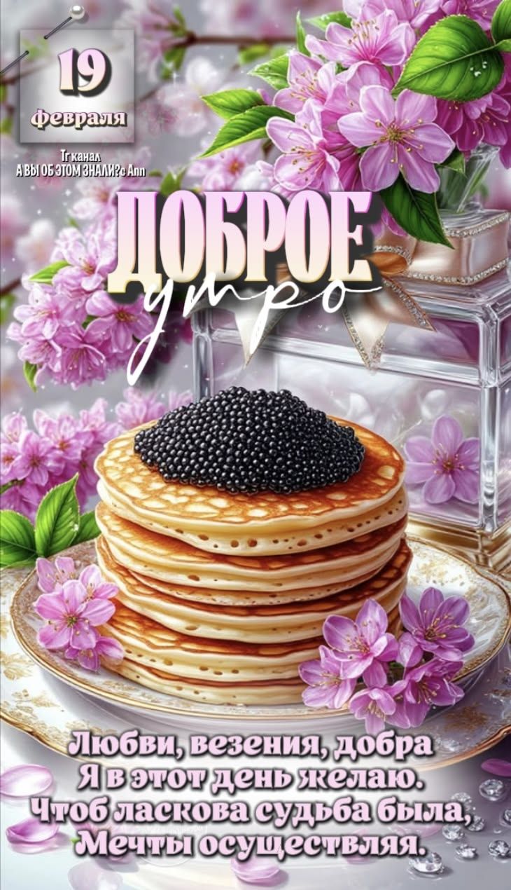 19 февраля
Доброе утро
Любви, везения, добра Я в этот день желаю. Чтоб ласкова судьба была, Мечты осуществлялись.
