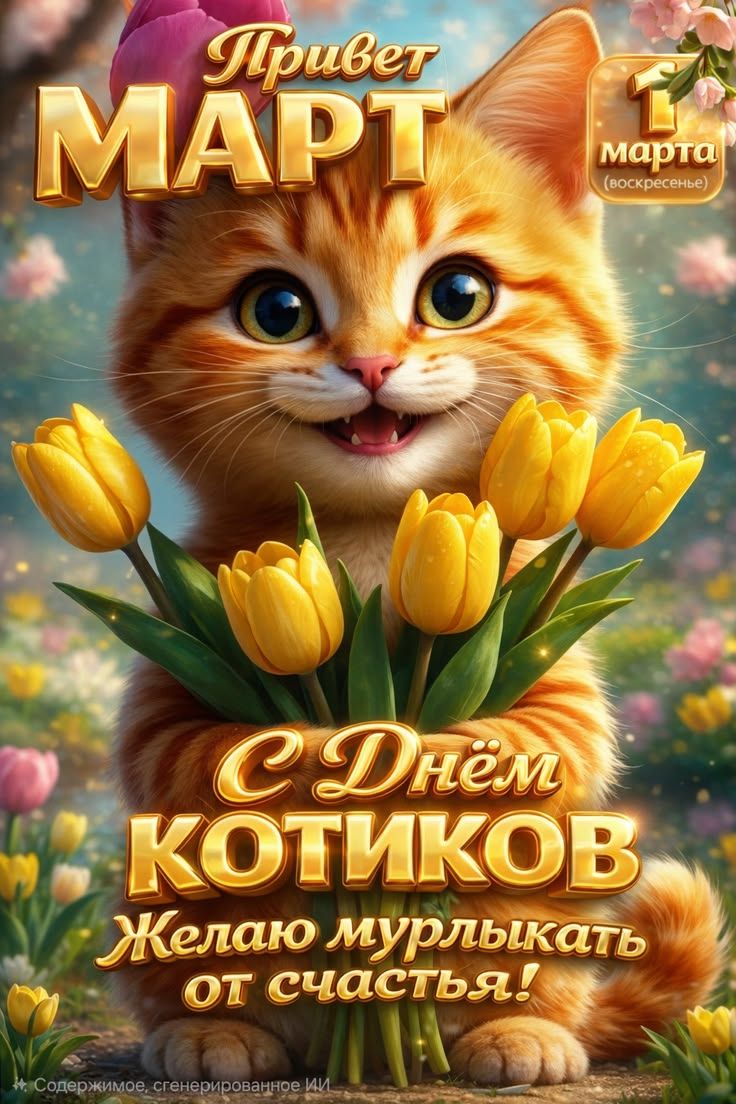 Привет МАРТ 1 марта (воскресенье) С Днём КОТИКОВ Желаю мурлыкать от счастья!