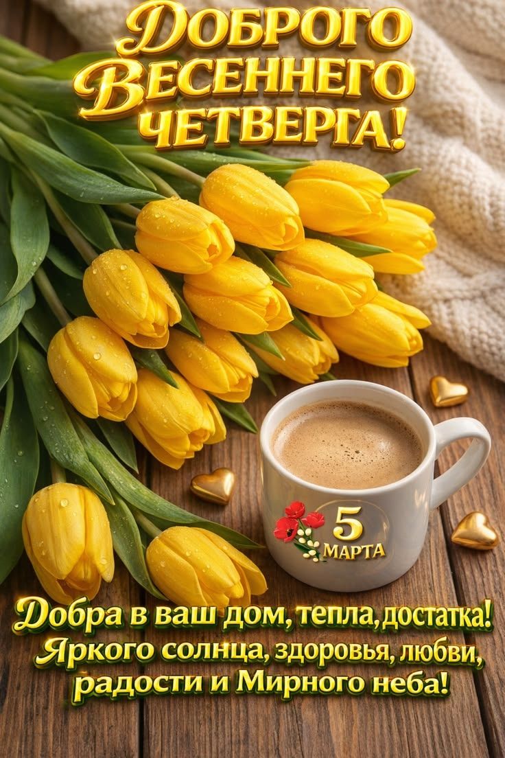 ДОБРОГО ВЕСЕННЕГО ЧЕТВЕРГА! 5 МАРТА Добра в ваш дом, тепла, достатка! Яркого солнца, здоровья, любви, радости и Мирного неба!