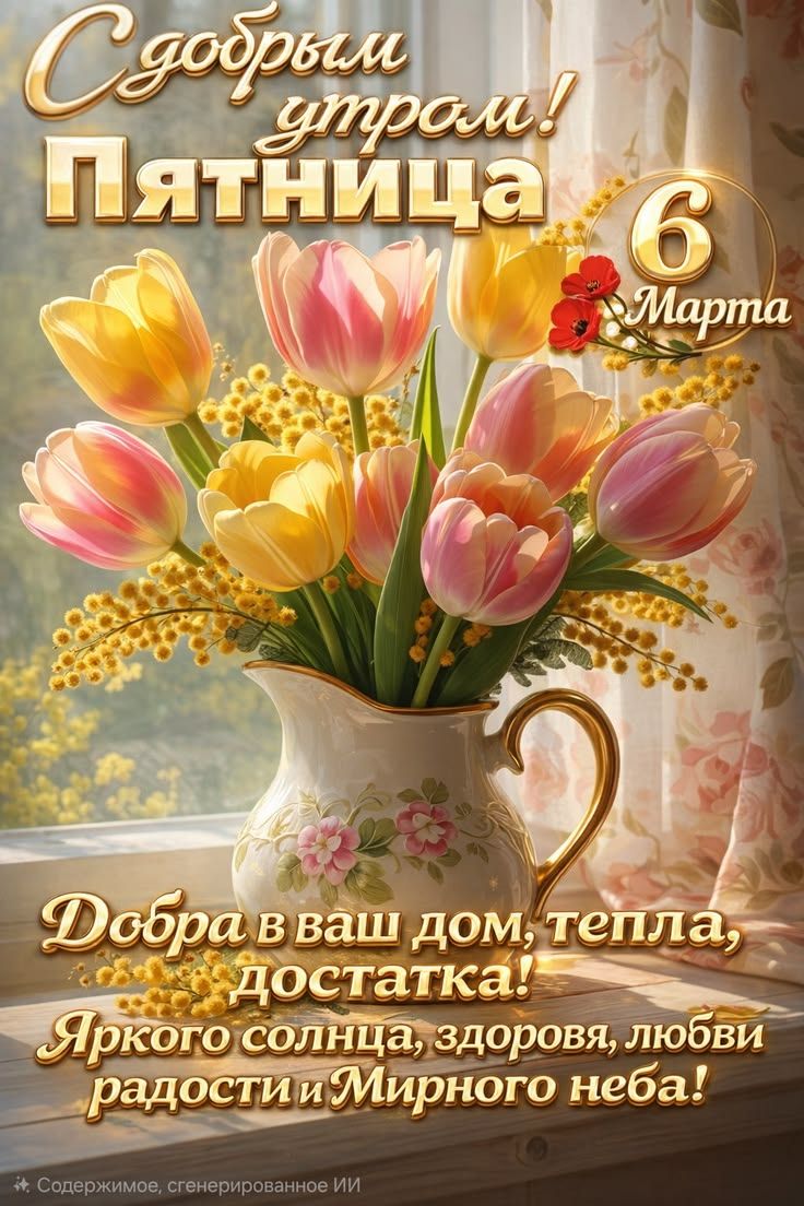С добрым утром! Пятница 6 марта. Добра в ваш дом, тепла, достатка! Яркого солнца, здоровья, любви, радости и мирного неба!