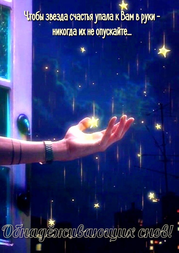Чтобы звезда счастья упала к Вам в руки - никогда их не опускайте... Обнадеживающих снов!
