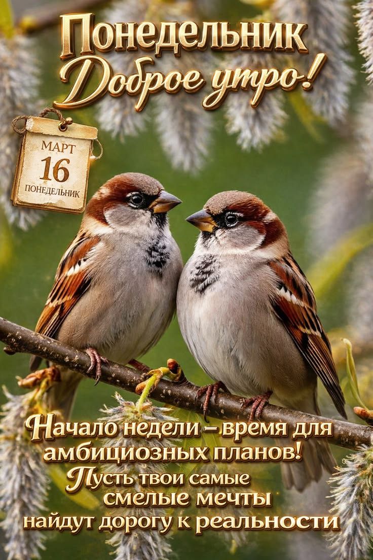 Понедельник Доброе утро! МАРТ 16 ПОНЕДЕЛЬНИК. Начало недели – время для амбициозных планов! Пусть твои самые смелые мечты найдут дорогу к реальности