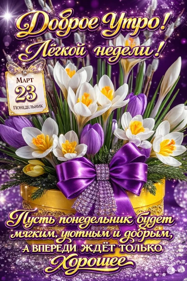 Доброе Утро! Лёгкой недели! МАРТ 23 ПОНЕДЕЛЬНИК Пусть понедельник будет мягким, уютным и добрым, а впереди ждёт только Хорошее