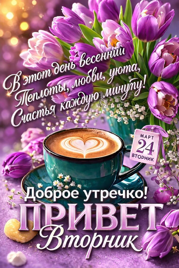 В этот день весенний Теплоты, любви, уюта, Счастья каждую минуту! МАРТ 24 ВТОРНИК Доброе утречко! ПРИВЕТ Вторник