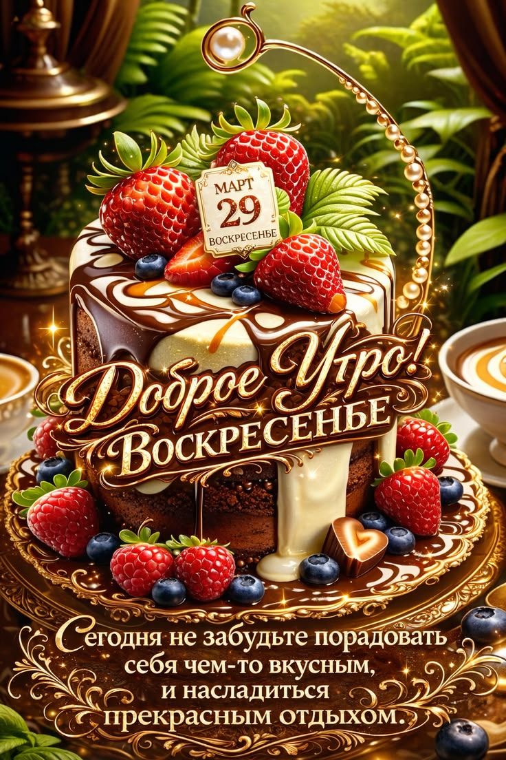 МАРТ 29 ВОСКРЕСЕНЬЕ Доброе Утро! Воскресенье Сегодня не забудьте порадовать себя чем-то вкусным, и насладиться прекрасным отдыхом.